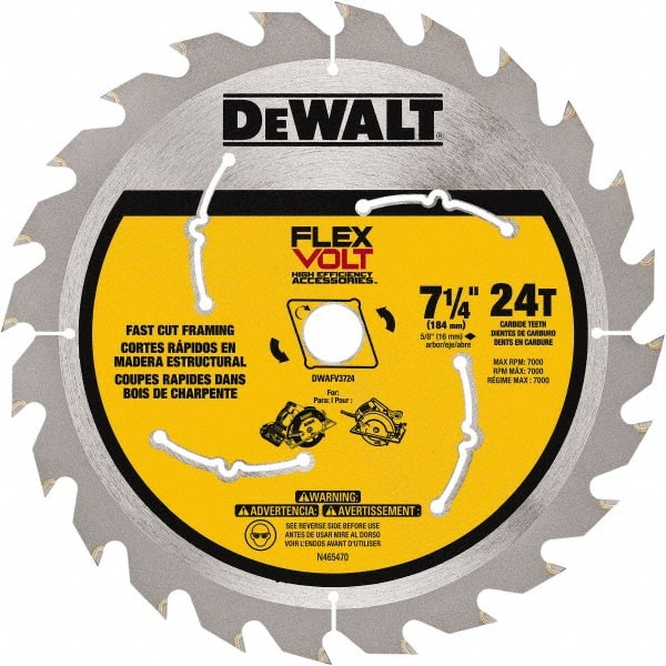 DeWALT - 7-1/4" Diam, 15.88mm Arbor Hole Diam, 24 Tooth Wet & Dry Cut Saw Blade - Steel, Smooth Action, Standard Round Arbor - Exact Tooling