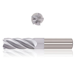 1-1/4″ Dia. × 1-1/4″ Shank × 2″ DOC × 4-1/2″ OAL, Exxtral Silver, 5 Flute, 35° Helix, Straight, External, Bullnose, Solid End Mill