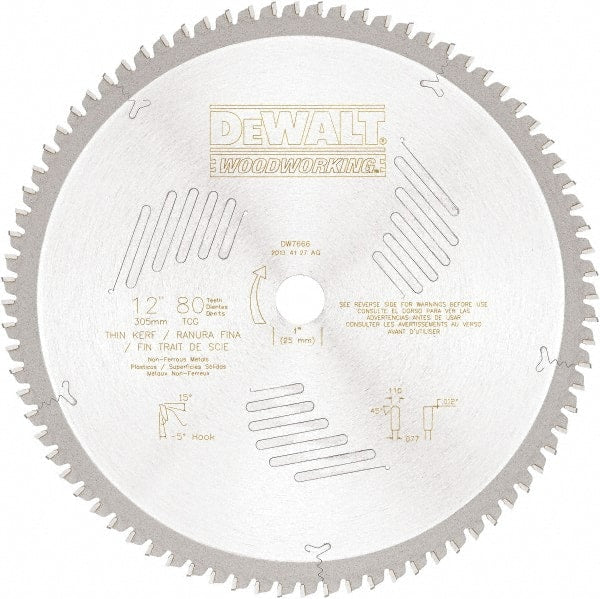 DeWALT - 12" Diam, 1" Arbor Hole Diam, 80 Tooth Wet & Dry Cut Saw Blade - High Speed Steel, Crosscut Action, Standard Round Arbor - Exact Tooling