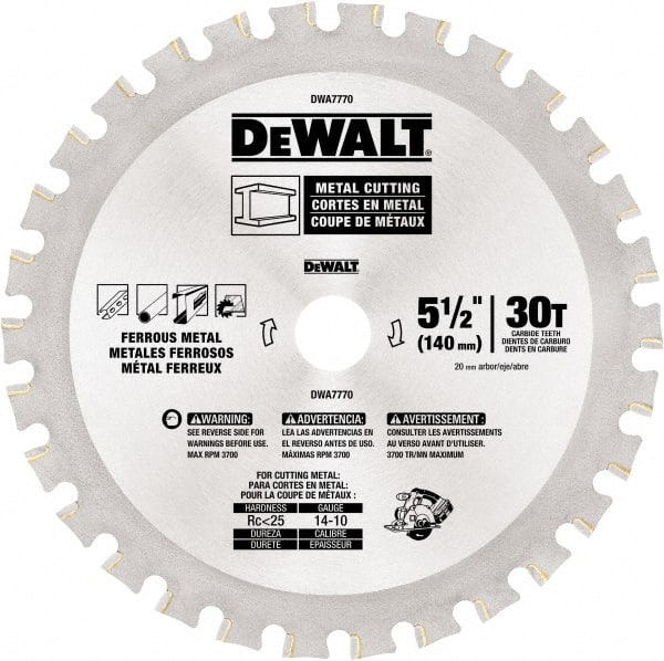 DeWALT - 5-1/2" Diam, 25/32" Arbor Hole Diam, 30 Tooth Wet & Dry Cut Saw Blade - High Speed Steel, Crosscut Action, Standard Round Arbor - Exact Tooling