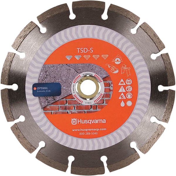 Husqvarna - 4" Diam, 5/8 & 7/8" Arbor Hole Diam, Continuous Edge Tooth Wet & Dry Cut Saw Blade - Diamond-Tipped, Fast Cutting Action, Standard Round Arbor - Exact Tooling