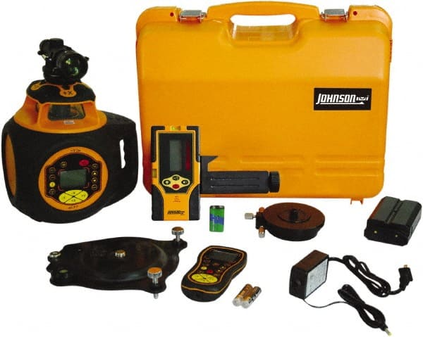 Johnson Level & Tool - 2,000' (Exterior) Measuring Range, 1/16" at 100' Accuracy, Self-Leveling Rotary Laser - 300, 600 & 1,100 RPM, 2 Beams, Lithium-Ion Battery Included - Exact Tooling