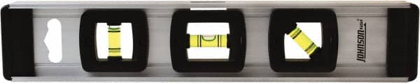Johnson Level & Tool - 12" Long 3 Vial I-Beam Level - Aluminum, Silver, 1 Plumb, 1 Level & 1 45° Vials - Exact Tooling