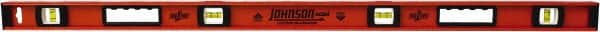 Johnson Level & Tool - 48" Long 3 Vial I-Beam Level - Aluminum, Black, 2 Plumb & 1 Level Vials - Exact Tooling