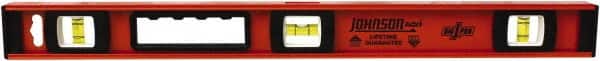 Johnson Level & Tool - 24" Long 3 Vial I-Beam Level - Aluminum, Black, 2 Plumb & 1 Level Vials - Exact Tooling