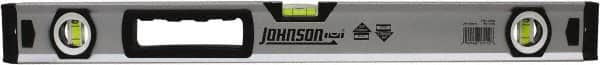 Johnson Level & Tool - 24" Long 3 Vial Box Beam Level - Aluminum, Yellow, 2 Plumb & 1 Level Vials - Exact Tooling