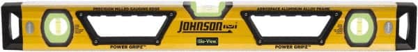 Johnson Level & Tool - 96" Long 3 Vial Box Beam Level - Aluminum, Yellow, 2 Plumb & 1 Level Vials - Exact Tooling