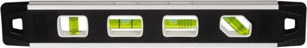 Johnson Level & Tool - Magnetic 12" Long 4 Vial Torpedo Level - Aluminum, Black, 1 Plumb, 1 Level & 1 Vari-Pitch & 1 45° Vials - Exact Tooling