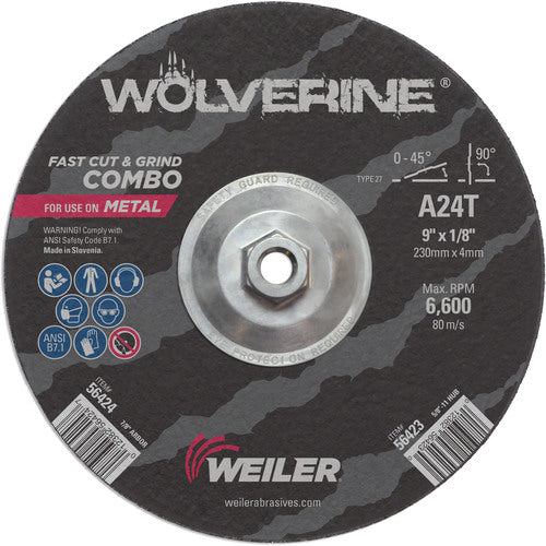 Vortec Pro 9″ × 1/8″ Type 27 Cutting Wheel, A24T, 5/8″-11 UNC Nut - Exact Tooling