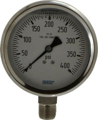 Wika - 4" Dial, 1/2 Thread, 0-400 Scale Range, Pressure Gauge - Lower Connection Mount, Accurate to 1% of Scale - Exact Tooling