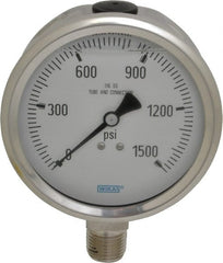 Wika - 4" Dial, 1/2 Thread, 0-1,500 Scale Range, Pressure Gauge - Lower Connection Mount, Accurate to 1% of Scale - Exact Tooling