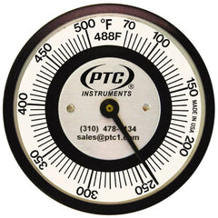 PTC Instruments - 70 to 500°F, 2 Inch Dial Diameter, Pipe Surface Spring Held Thermometer - 5° Division Graduation - Exact Tooling