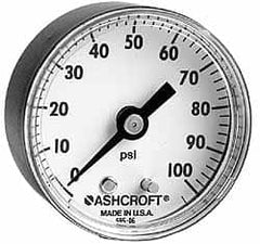 Ashcroft - 1-1/2" Dial, 1/8 Thread, 0-160 Scale Range, Pressure Gauge - Center Back Connection Mount - Exact Tooling