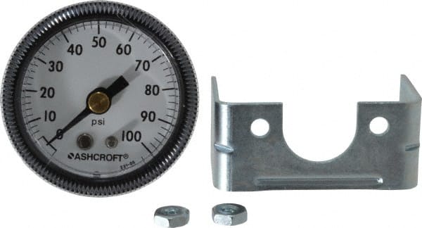 Ashcroft - 1-1/2" Dial, 1/8 Thread, 0-100 Scale Range, Pressure Gauge - Center Back Connection Mount - Exact Tooling