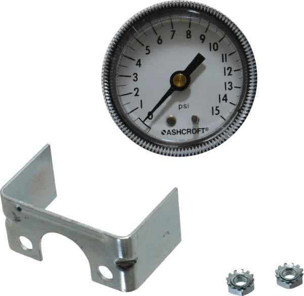Ashcroft - 2" Dial, 1/4 Thread, 0-15 Scale Range, Pressure Gauge - Center Back Connection Mount - Exact Tooling