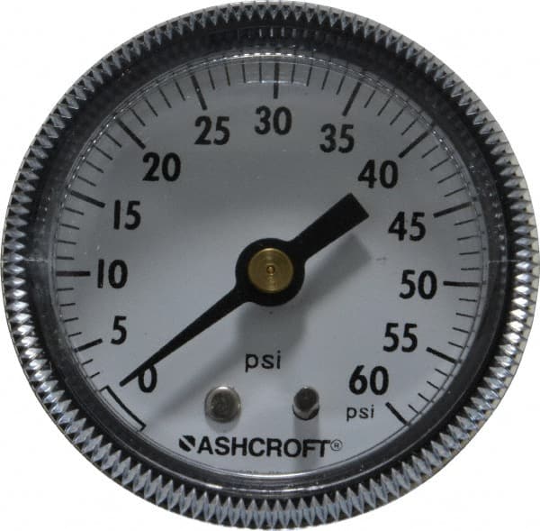 Ashcroft - 2" Dial, 1/4 Thread, 0-60 Scale Range, Pressure Gauge - Center Back Connection Mount - Exact Tooling