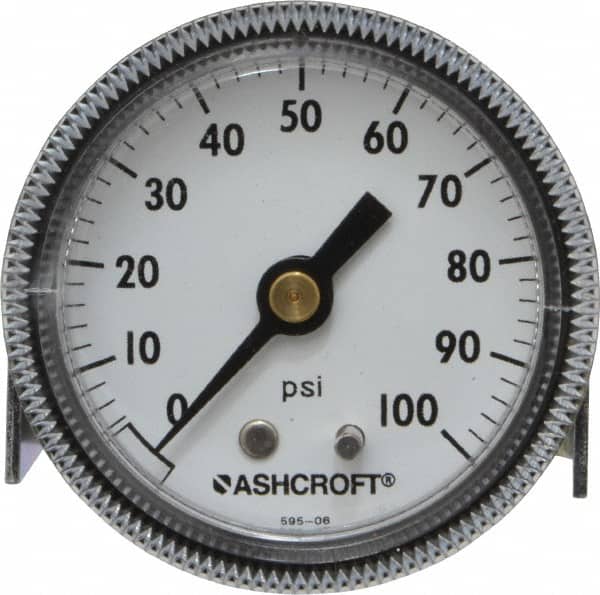 Ashcroft - 2" Dial, 1/4 Thread, 0-100 Scale Range, Pressure Gauge - Center Back Connection Mount - Exact Tooling