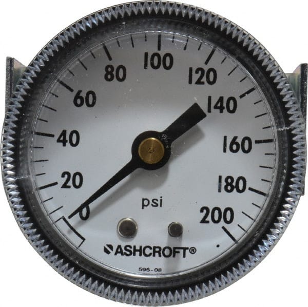 Ashcroft - 2" Dial, 1/4 Thread, 0-200 Scale Range, Pressure Gauge - Center Back Connection Mount - Exact Tooling