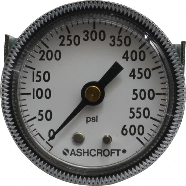 Ashcroft - 2" Dial, 1/4 Thread, 0-600 Scale Range, Pressure Gauge - Center Back Connection Mount - Exact Tooling