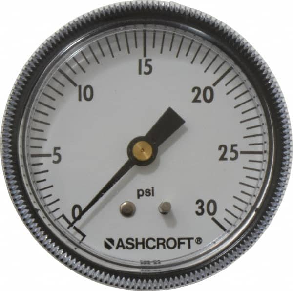 Ashcroft - 2-1/2" Dial, 1/4 Thread, 0-30 Scale Range, Pressure Gauge - Center Back Connection Mount - Exact Tooling