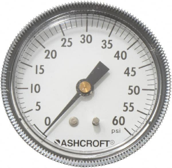 Ashcroft - 2-1/2" Dial, 1/4 Thread, 0-60 Scale Range, Pressure Gauge - Center Back Connection Mount - Exact Tooling