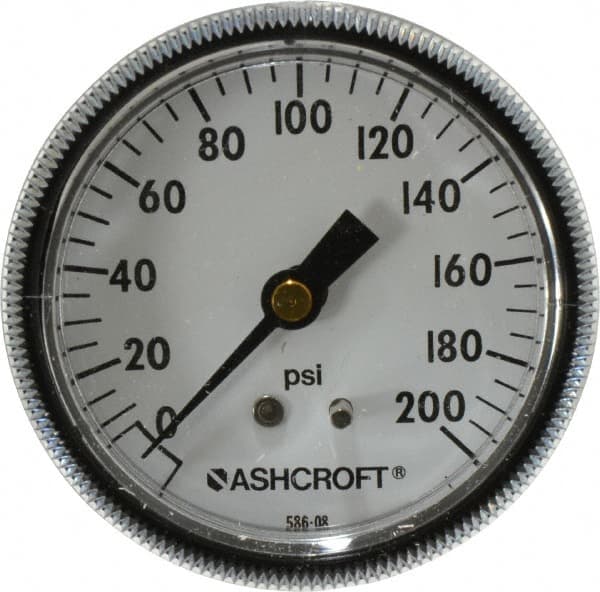 Ashcroft - 2-1/2" Dial, 1/4 Thread, 0-200 Scale Range, Pressure Gauge - Center Back Connection Mount - Exact Tooling