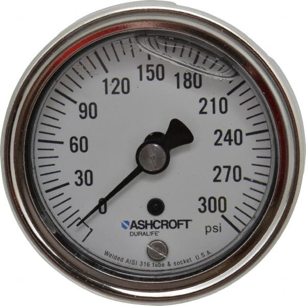 Ashcroft - 2-1/2" Dial, 1/4 Thread, 0-300 Scale Range, Pressure Gauge - Center Back Connection Mount, Accurate to 1% of Scale - Exact Tooling