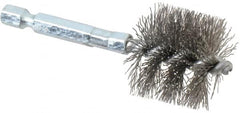 Schaefer Brush - 1 Inch Inside Diameter, 1-3/16 Inch Actual Brush Diameter, Carbon Steel, Power Fitting and Cleaning Brush - 1/4 Shank Diameter, 3-1/8 Inch Long, Hex Shaft Stem, 1-1/8 Inch Refrigeration Outside Diameter - Exact Tooling
