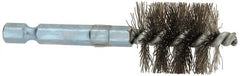 Schaefer Brush - 3/4 Inch Inside Diameter, 15/16 Inch Actual Brush Diameter, Stainless Steel, Power Fitting and Cleaning Brush - 1/4 Shank Diameter, 3-1/8 Inch Long, Hex Shaft Stem, 7/8 Inch Refrigeration Outside Diameter - Exact Tooling