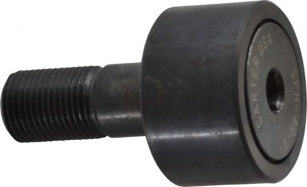 Made in USA - 1-1/2" Roller Diam x 7/8" Width, 5/8" Stud Diam x 1-1/2" Length, Stud Cam Follower - Steel, 3/4" Thread Length, 5/8-18 Thread, 3,872 Lb Dynamic Cap - Exact Tooling