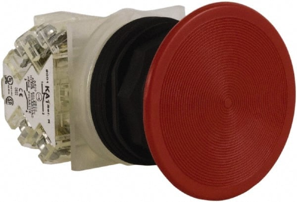 Schneider Electric - 30mm Mount Hole, Extended Straight, Pushbutton Switch with Contact Block - Red Pushbutton, Momentary (MO) - Exact Tooling