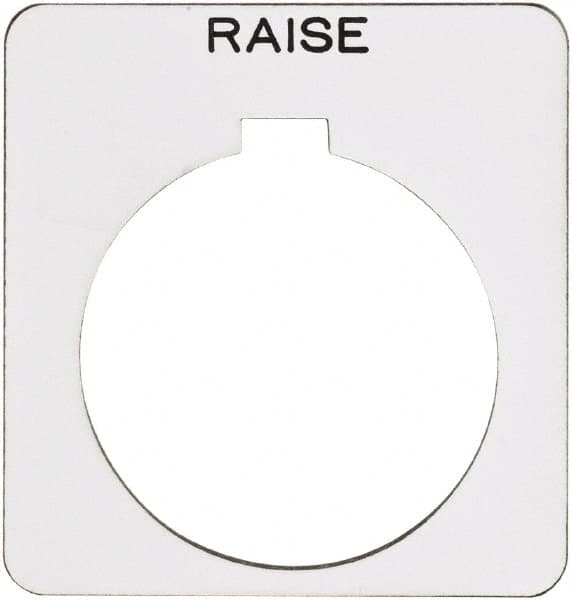 Schneider Electric - Square, Plastic Legend Plate - Raise - White Background, Black Letters, 1.22 Inch Hole Diameter, 1-3/4 Inch Square - Exact Tooling