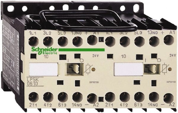 Schneider Electric - 3 Pole, 24 Coil VDC, 6 Amp at 440 VAC, Reversible IEC Contactor - BS 5424, CSA, IEC 60947, NF C 63-110, RoHS Compliant, UL Listed, VDE 0660 - Exact Tooling