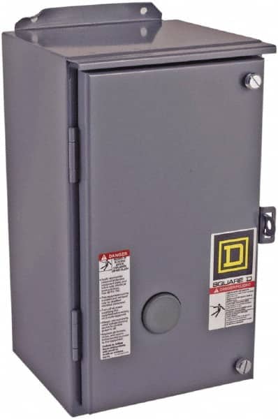 Square D - 3 Pole, 110 Coil VAC at 50 Hz and 120 Coil VAC at 60 Hz, 18 Amp NEMA Contactor - NEMA 12 Enclosure, 50 Hz at 110 VAC and 60 Hz at 120 VAC - Exact Tooling
