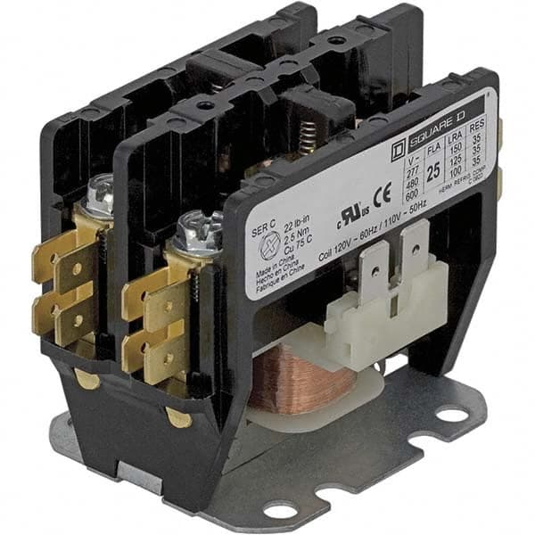 Square D - 2 Pole, 20 Amp Inductive Load, 208 to 240 Coil VAC at 60 Hz and 220 Coil VAC at 50 Hz, Nonreversible Definite Purpose Contactor - Exact Tooling