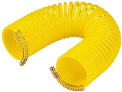 Value Collection - 3/8" ID, 3/8 Thread, 50' Long, Yellow Nylon Coiled & Self Storing Hose - Swivel Both Ends - Exact Tooling