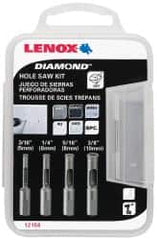 Lenox - 4 Piece, 3/16" to 3/8" Saw Diam, General Purpose Hole Saw Kit - Diamond Grit, Toothed Edge, Includes 4 Hole Saws - Exact Tooling