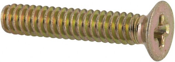 Made in USA - #4-40 UNC, 5/8" OAL Phillips Drive Machine Screw - Flat Head, Grade 3 Steel, Yellow Cadmium-Plated Finish, Without Washer - Exact Tooling