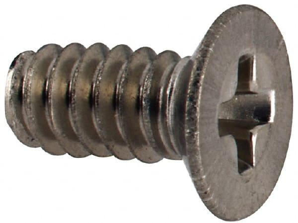 Made in USA - #4-40 UNC, 1/4" OAL Phillips Drive Machine Screw - Flat Head, Grade 18-8 Stainless Steel, Passivated Finish, Without Washer - Exact Tooling
