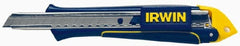 Irwin - Snap Utility Knife - 9mm Blade, Blue & Yellow Standard Grip Handle, 3 Blades Included - Exact Tooling