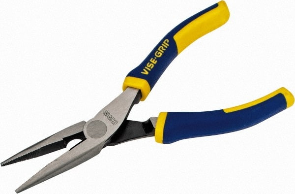 Irwin - 6" OAL, 1-25/32" Jaw Length x 23/32" Jaw Width, Long Nose Side Cutting Pliers - Serrated Jaw, Standard Head, ProTouch Handles - Exact Tooling