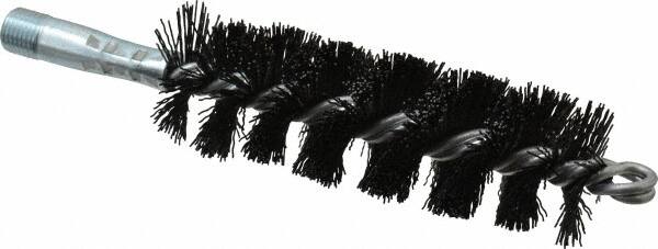 Schaefer Brush - 5" Brush Length, 1-1/2" Diam, Nylon Single Stem, Single Spiral Tube Brush - 7-1/4" Long, Nylon, 1/4" NPSM Male Connection - Exact Tooling