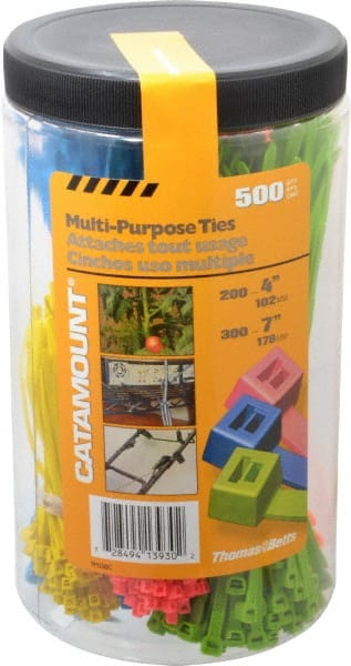 Thomas & Betts - 4 to 7 Inch Range, Blue, Green, Orange, Pink and Yellow Cable Ties - 5/8 and 1-3/4 Inch Bundle Diameter, 50 Lb. Strength, Nylon - Exact Tooling