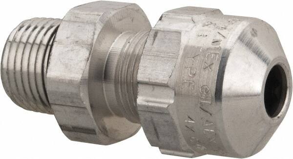 Thomas & Betts - 0.15 to 0.27" Cable Capacity, Class 1, Gas & Vapor Environments, Straight Strain Relief Cord Grip - 1/2 NPT Thread, Aluminum - Exact Tooling