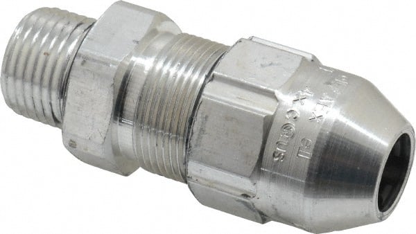 Thomas & Betts - 1/4 to 0.4" Cable Capacity, Class 1, Gas & Vapor Environments, Straight Strain Relief Cord Grip - 1/2 NPT Thread, Aluminum - Exact Tooling