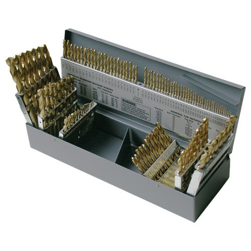1/16-1/2, A-Z, #1-#60 RHS / RHC HSS 135 Degree Split Point Heavy Duty Jobber Length Drill Set - TiN - Exact Tooling