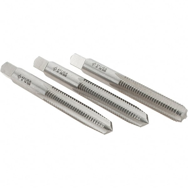 Cle-Line - M8x1.25 Metric, 4 Flute, Bottoming, Plug & Taper, Bright Finish, High Speed Steel Tap Set - Right Hand Cut, 2-23/32" OAL, 1-1/8" Thread Length, Series 0404 - Exact Tooling