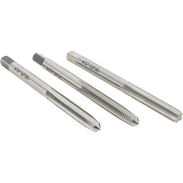 Cle-Line - M5x0.80 Metric, 4 Flute, Bottoming, Plug & Taper, Bright Finish, High Speed Steel Tap Set - Right Hand Cut, 2-3/8" OAL, 7/8" Thread Length, Series 0404 - Exact Tooling