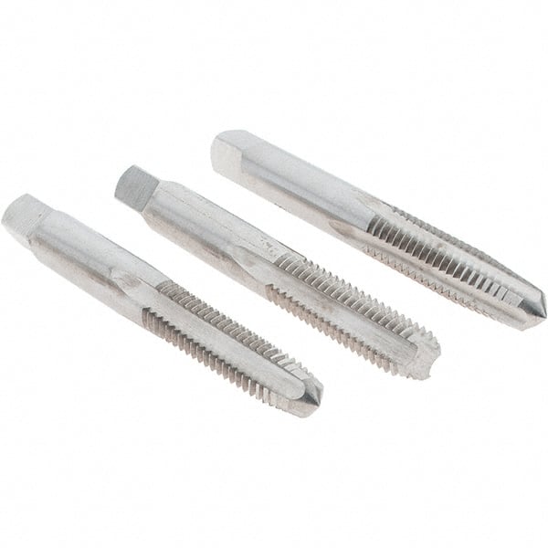 Cle-Line - 5/16-18 UNC, 4 Flute, Bottoming, Plug & Taper, Bright Finish, High Speed Steel Tap Set - Right Hand Cut, 2-23/32" OAL, 1-1/8" Thread Length, Series 0404 - Exact Tooling