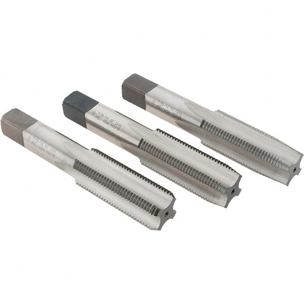 Cle-Line - 7/8-14 UNF, 4 Flute, Bottoming, Plug & Taper, Bright Finish, High Speed Steel Tap Set - Right Hand Cut, 4-11/16" OAL, 2-7/32" Thread Length, Series 0404 - Exact Tooling